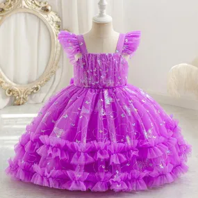 0-6 years old baby dress summer suspender backless small flying sleeve butterfly fluffy girl princess dress