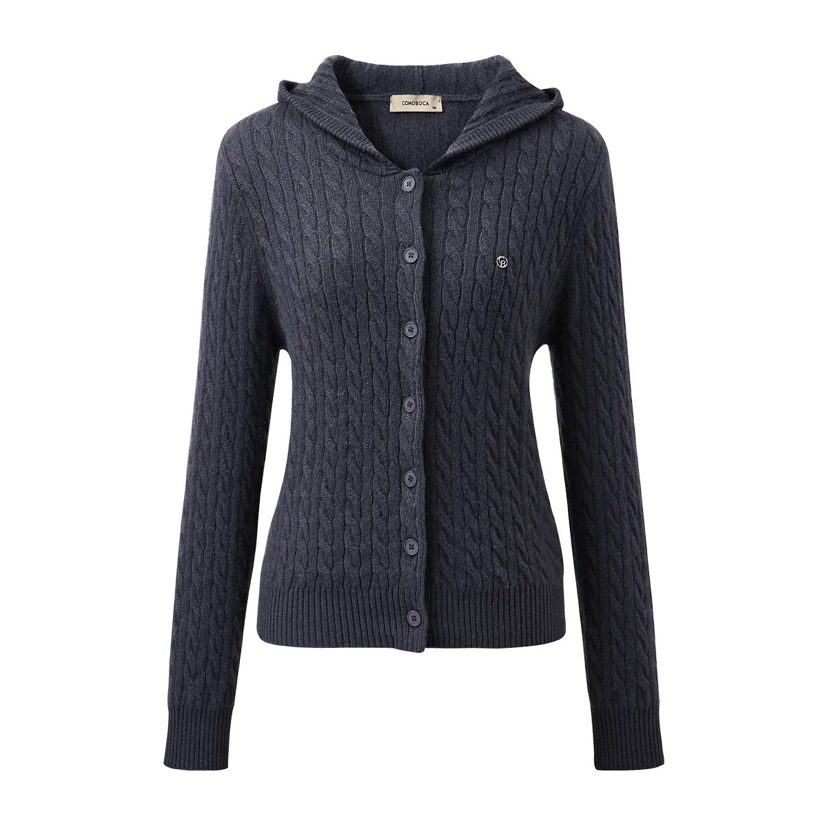 100% Cashmere Cable Knit Hooded Cardigan