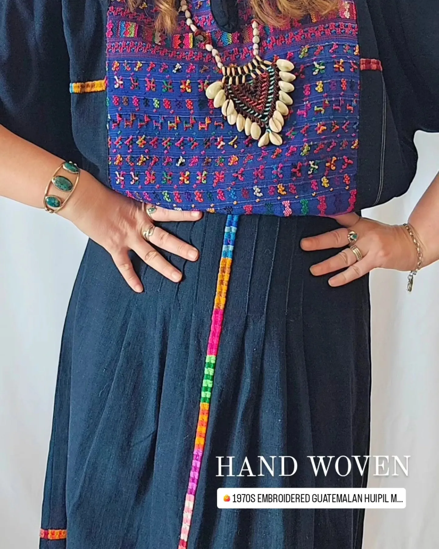 1970s Embroidered Guatemalan Huipil Maxi Dress M