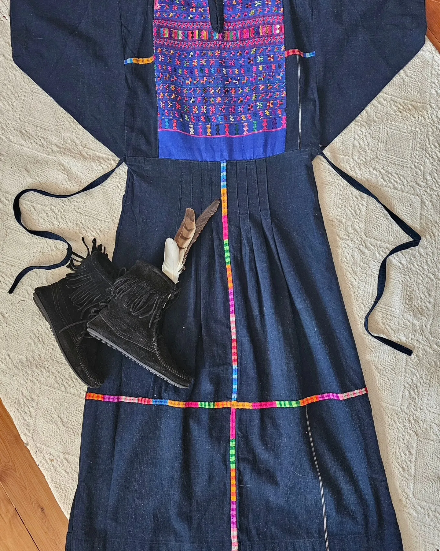 1970s Embroidered Guatemalan Huipil Maxi Dress M