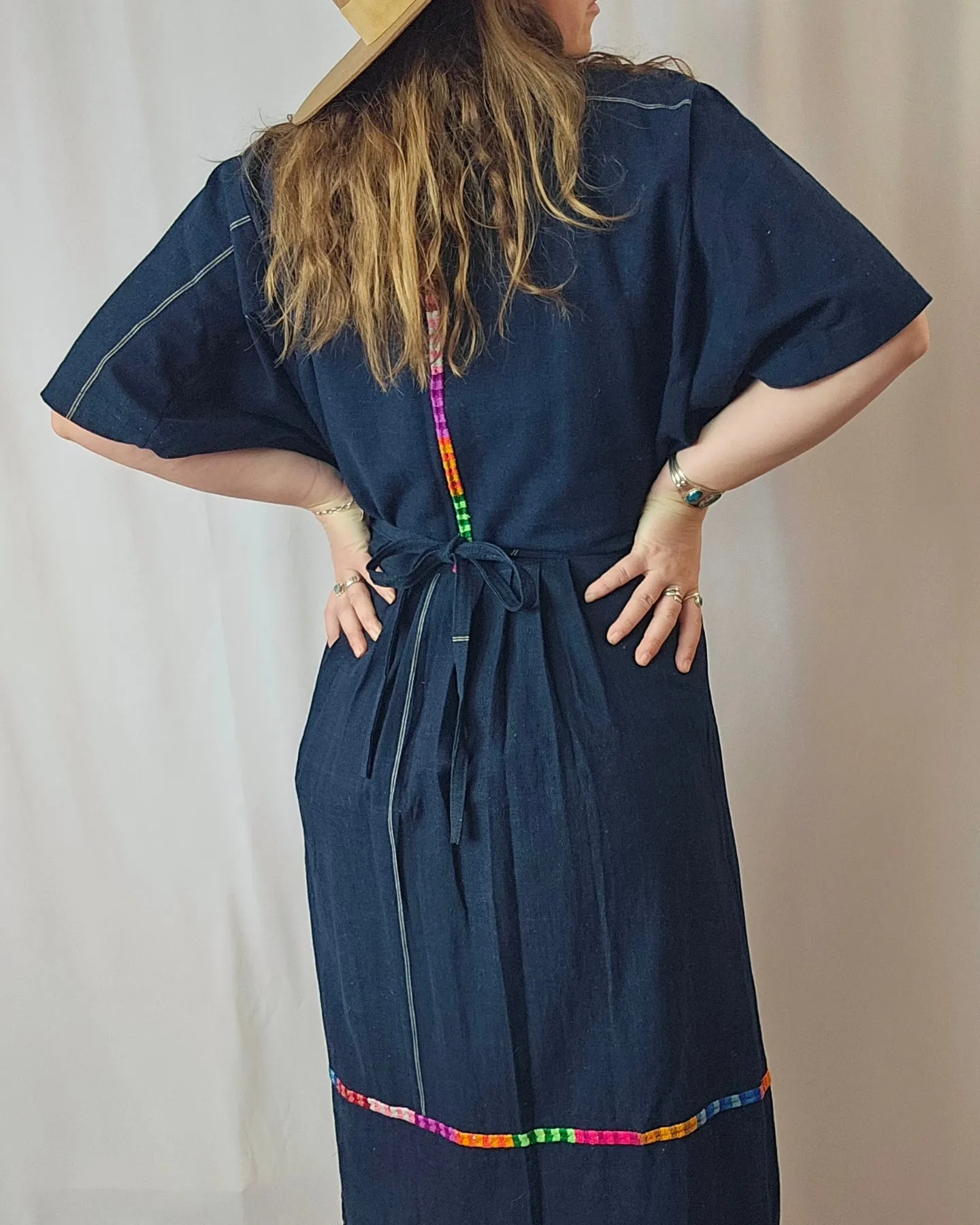 1970s Embroidered Guatemalan Huipil Maxi Dress M