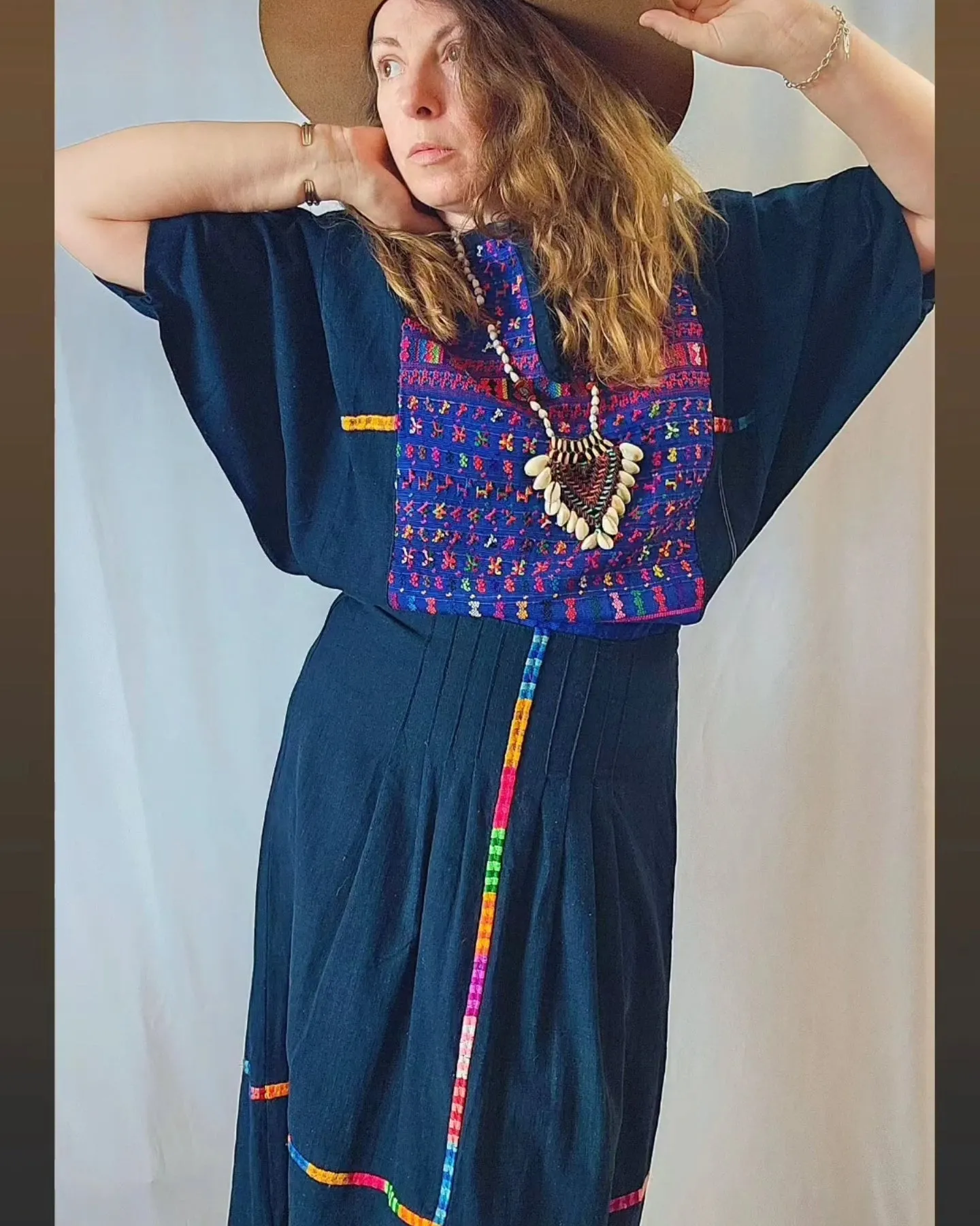 1970s Embroidered Guatemalan Huipil Maxi Dress M