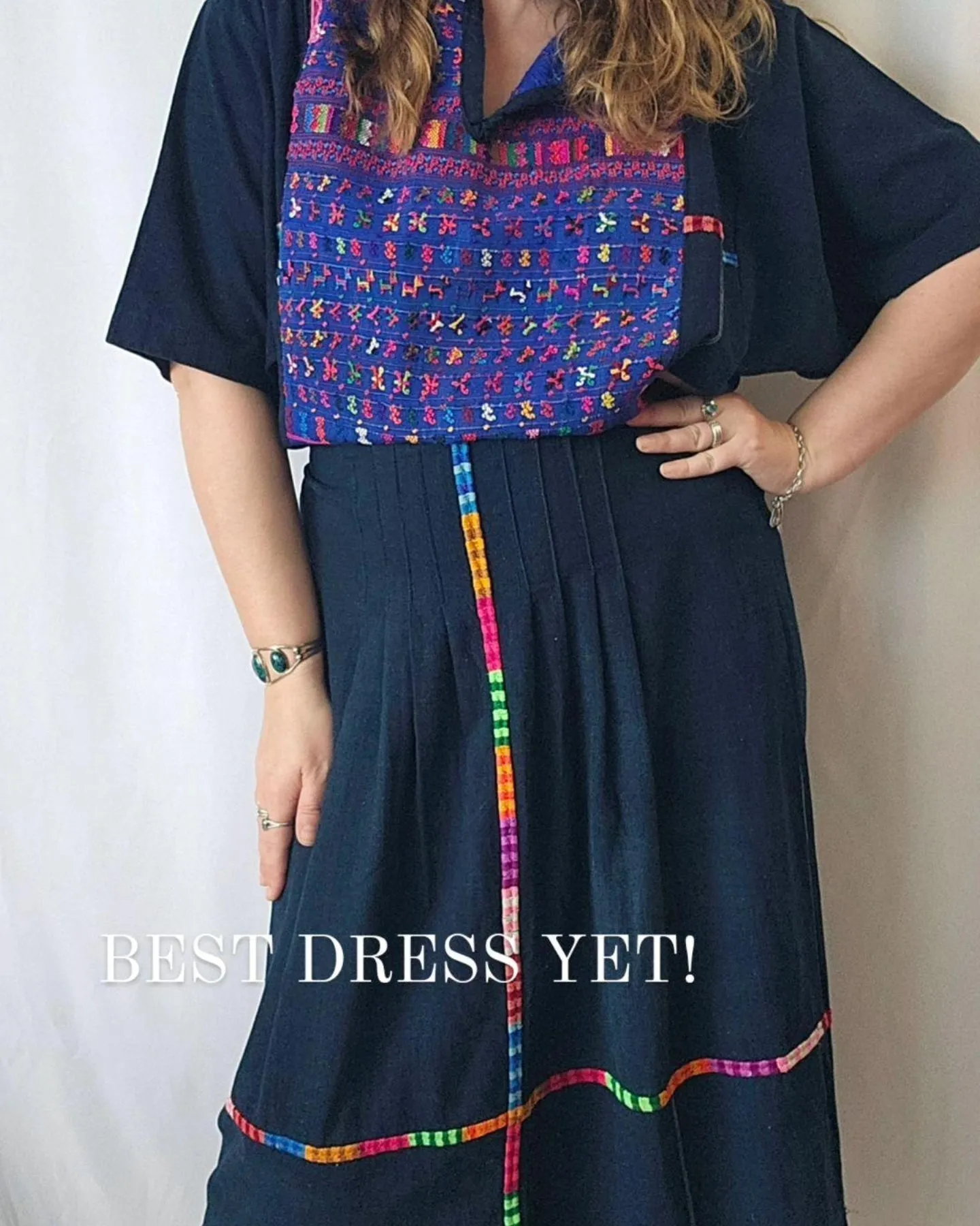 1970s Embroidered Guatemalan Huipil Maxi Dress M