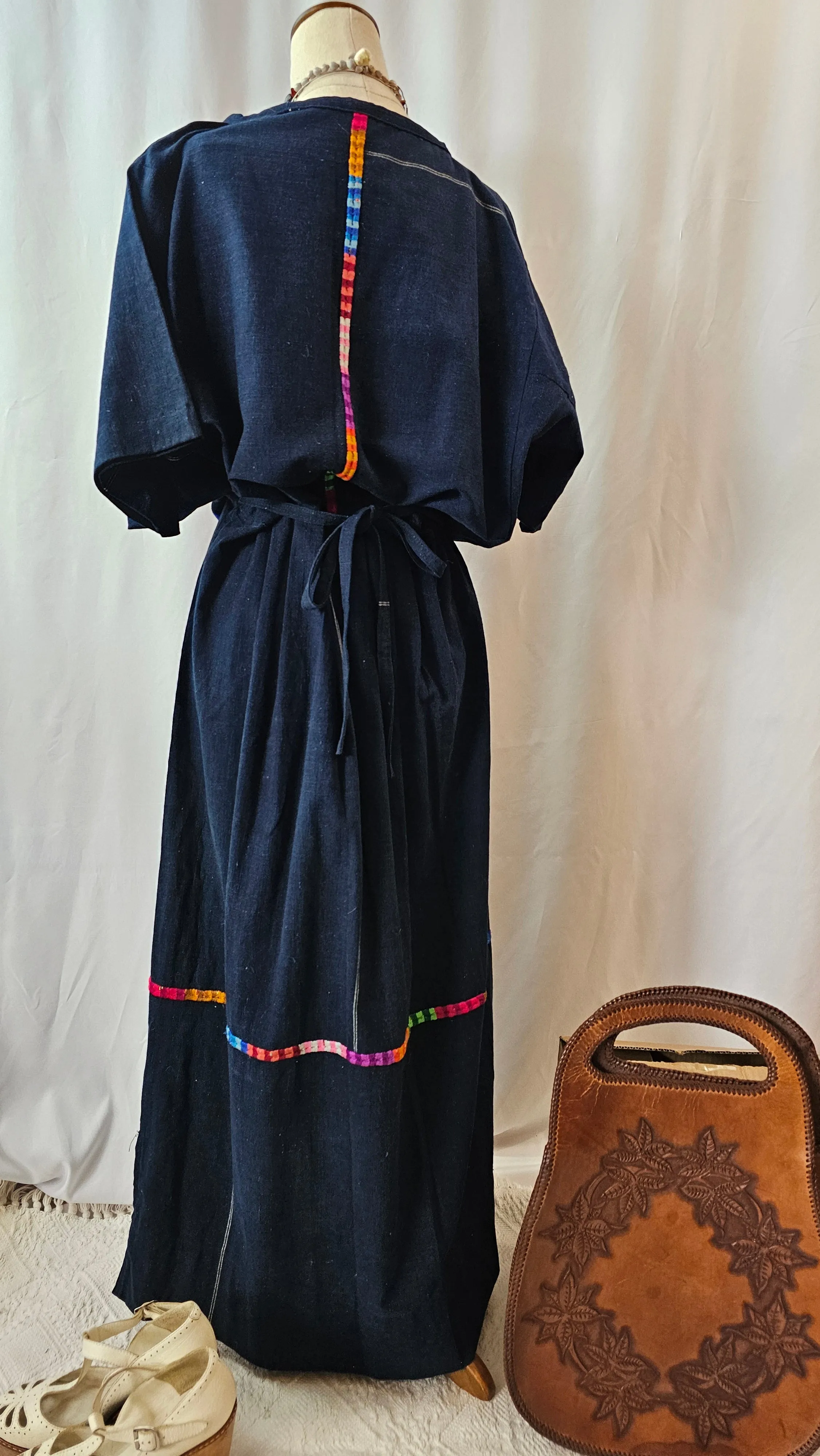 1970s Embroidered Guatemalan Huipil Maxi Dress M