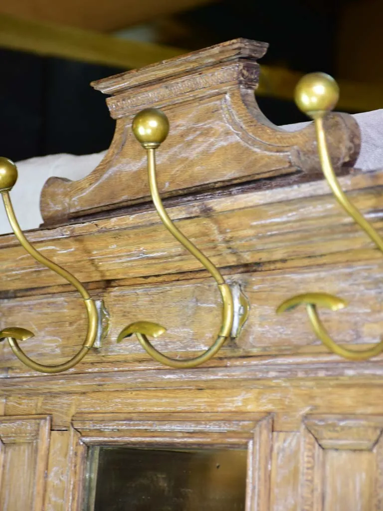 19th century French oak coat rack with mirror 82"