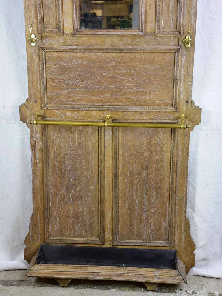 19th century French oak coat rack with mirror 82"