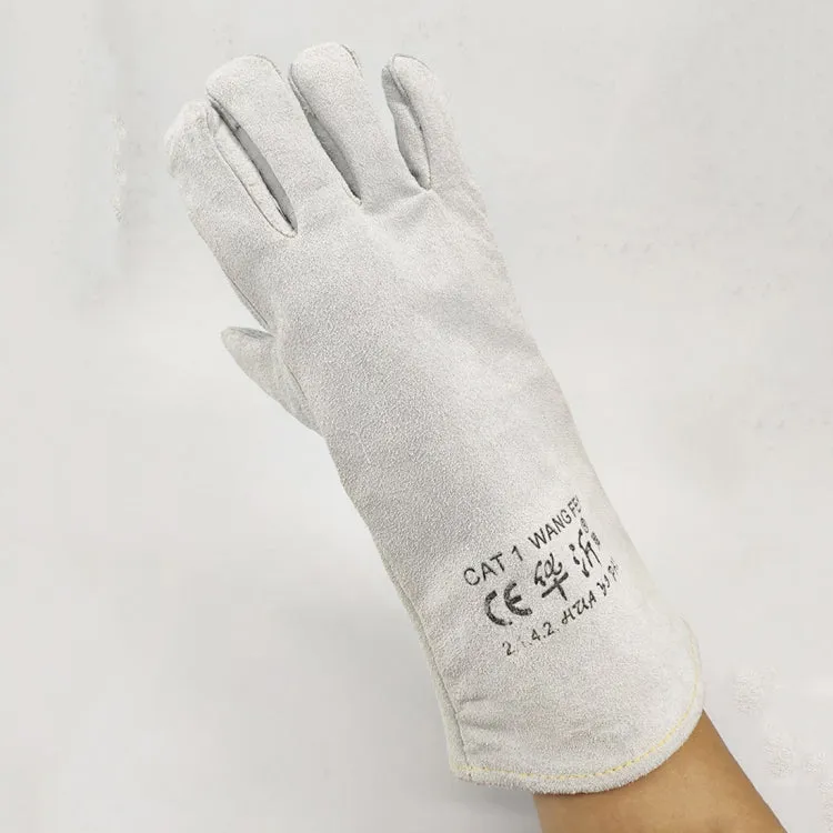 246# Wear-Resistant Full Two-layer Leather Insulation Gloves High Temperature Welding Welder Gloves Leather Work Protection, Size: 34*16cm