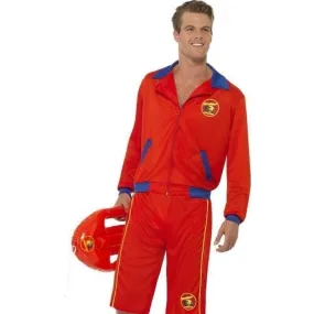 80s Baywatch Beach Mens Lifeguard Costume Adult Red Blue