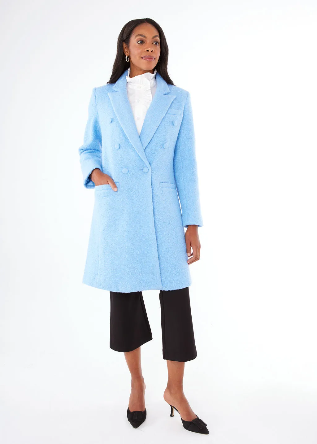 Abigail Coat Light Blue Shearling Boucle