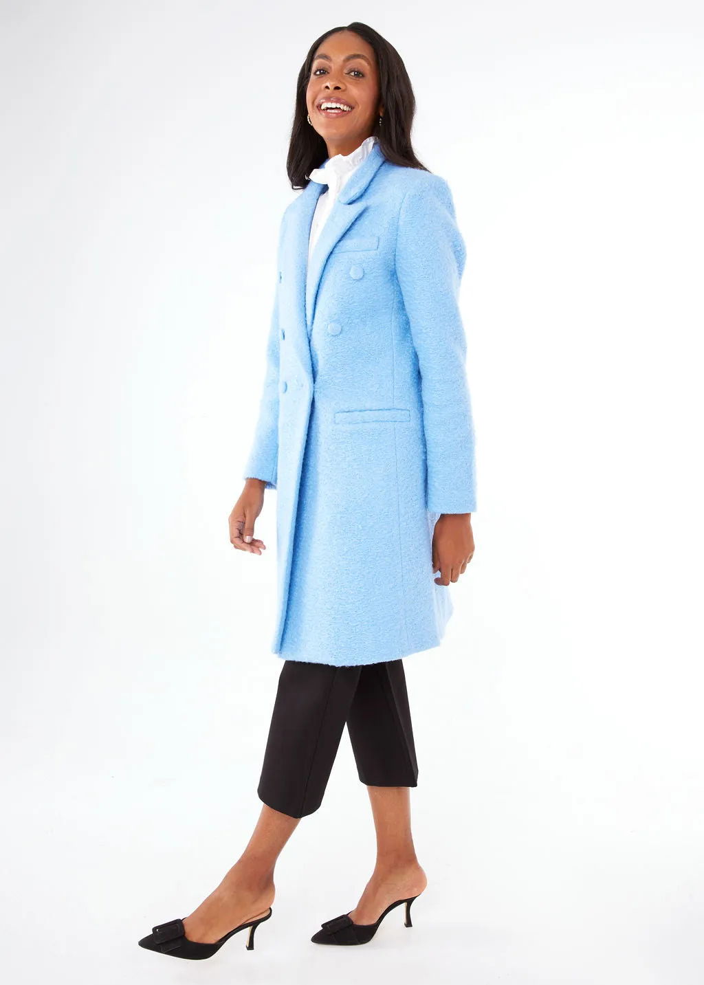 Abigail Coat Light Blue Shearling Boucle