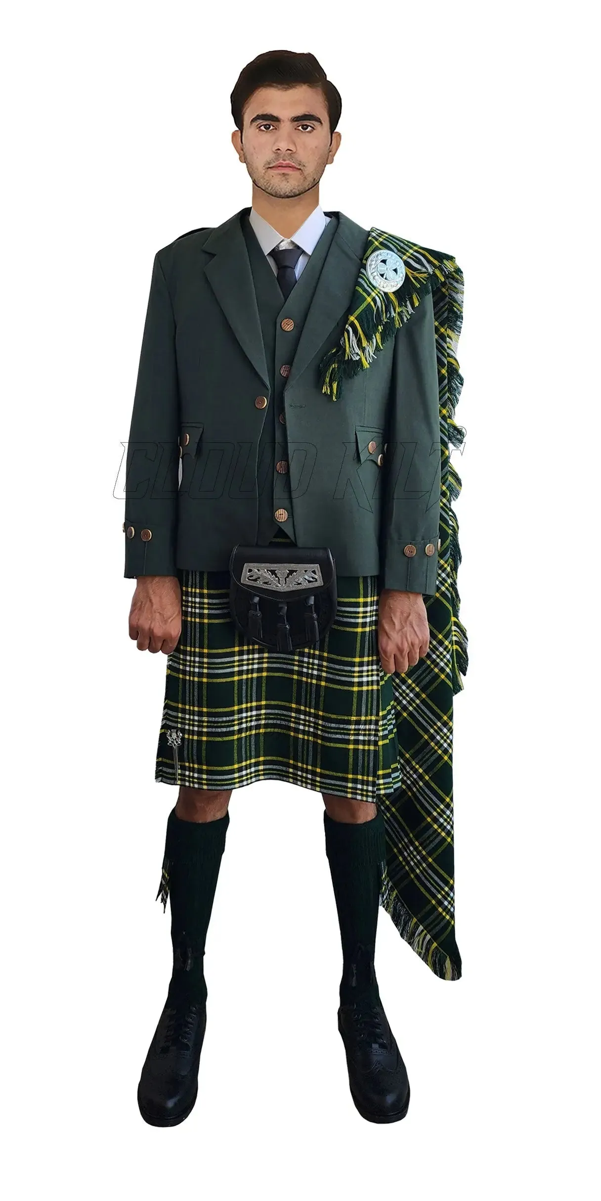 Agyll Kilt Outfit With Dark Irish Green Tartan Kilt