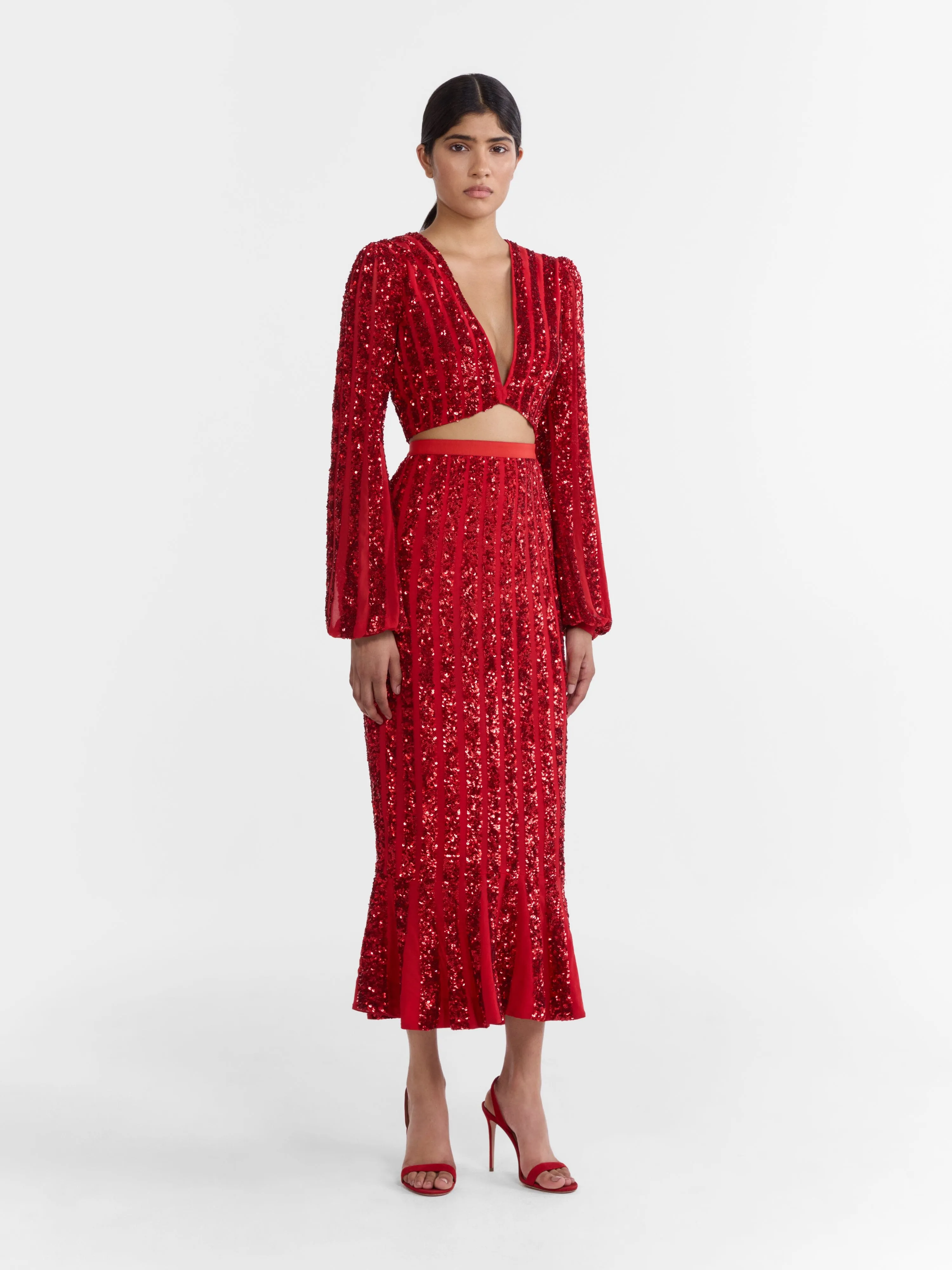 Aidan Venyx Skirt in Scarlet with Sequin Embroidery