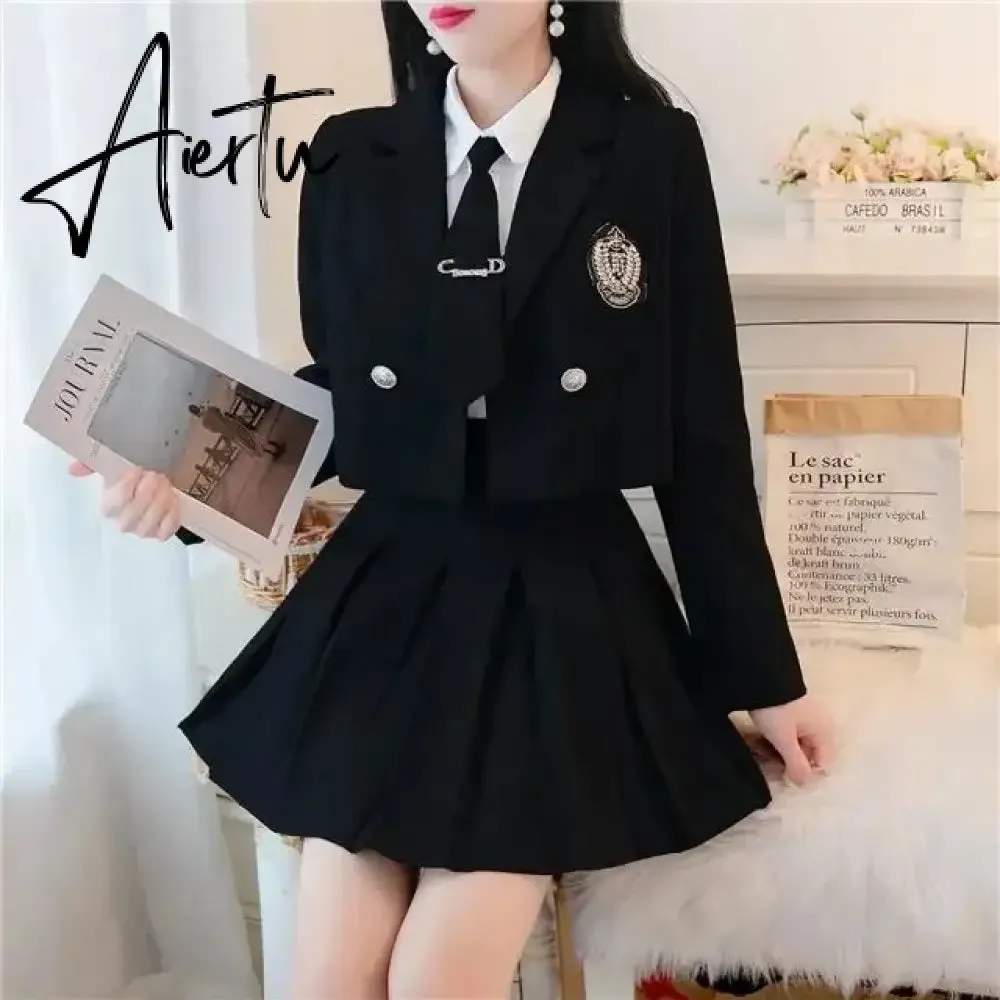 Aiertu Two Piece Set for Women Autumn Long Sleeve Suit Jacket Pleated Skirt Elegant Sets To Dress New Two Piece Temperament Korean New