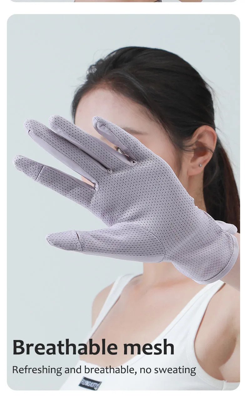 ANNIOU UPF50 Summer Outdoor Sunscreen Cycling Ice Silk Anti Slip Gloves Touch Screen Breathable Sun Protection Gloves for Women