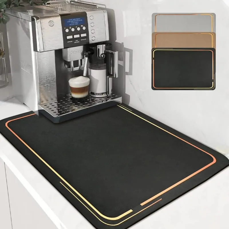 Anti Slip Dish Drying Mat-5758Black with Golden Border