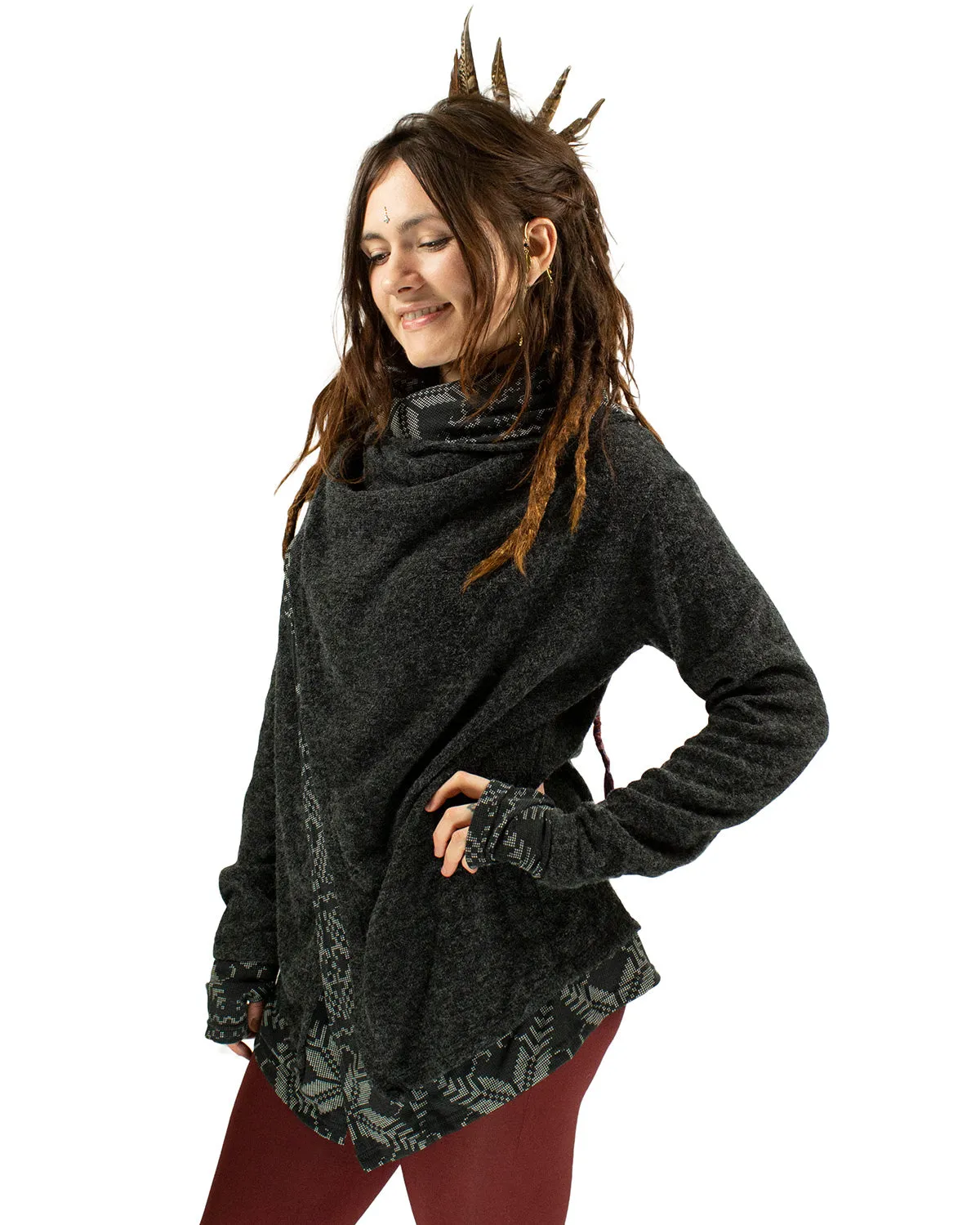 Aztec Hooded Cardigan Jacket Charcoal