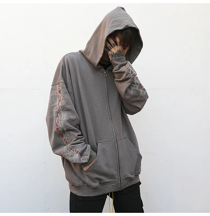 Barbwire Sleeve Zip-Up Hoodie