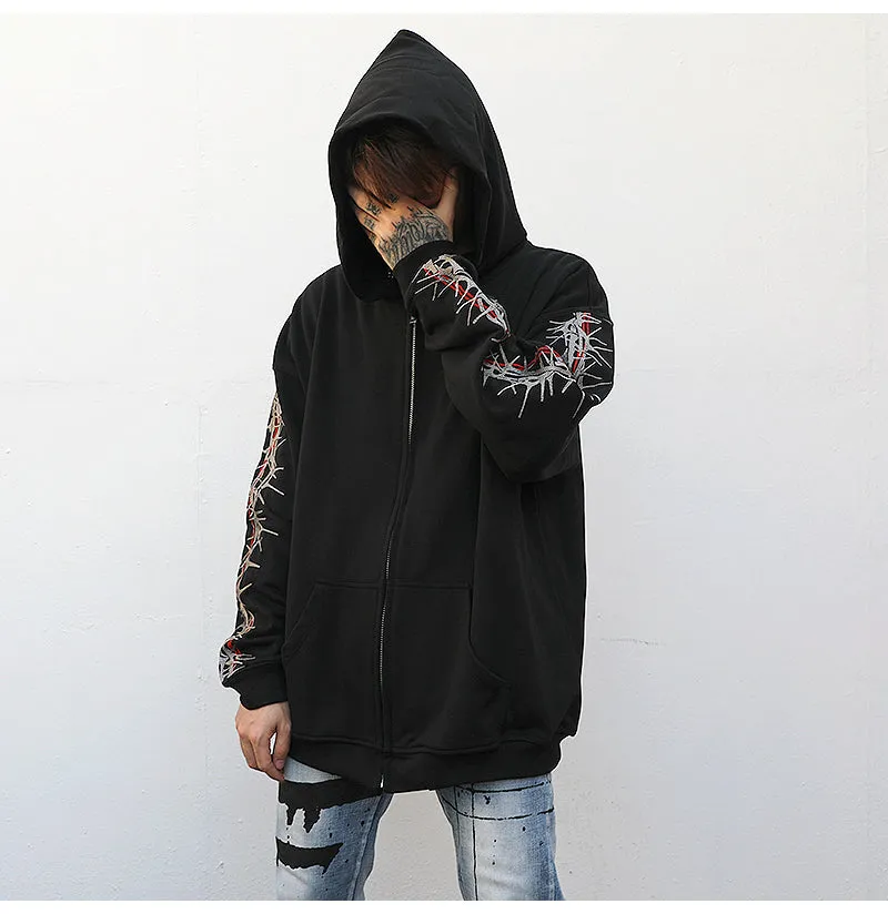 Barbwire Sleeve Zip-Up Hoodie