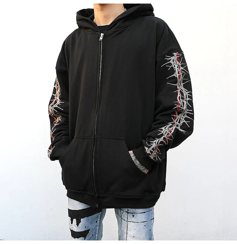 Barbwire Sleeve Zip-Up Hoodie