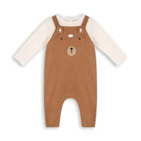 Bear Embroidered Knit Baby Overall & Bodysuit Set