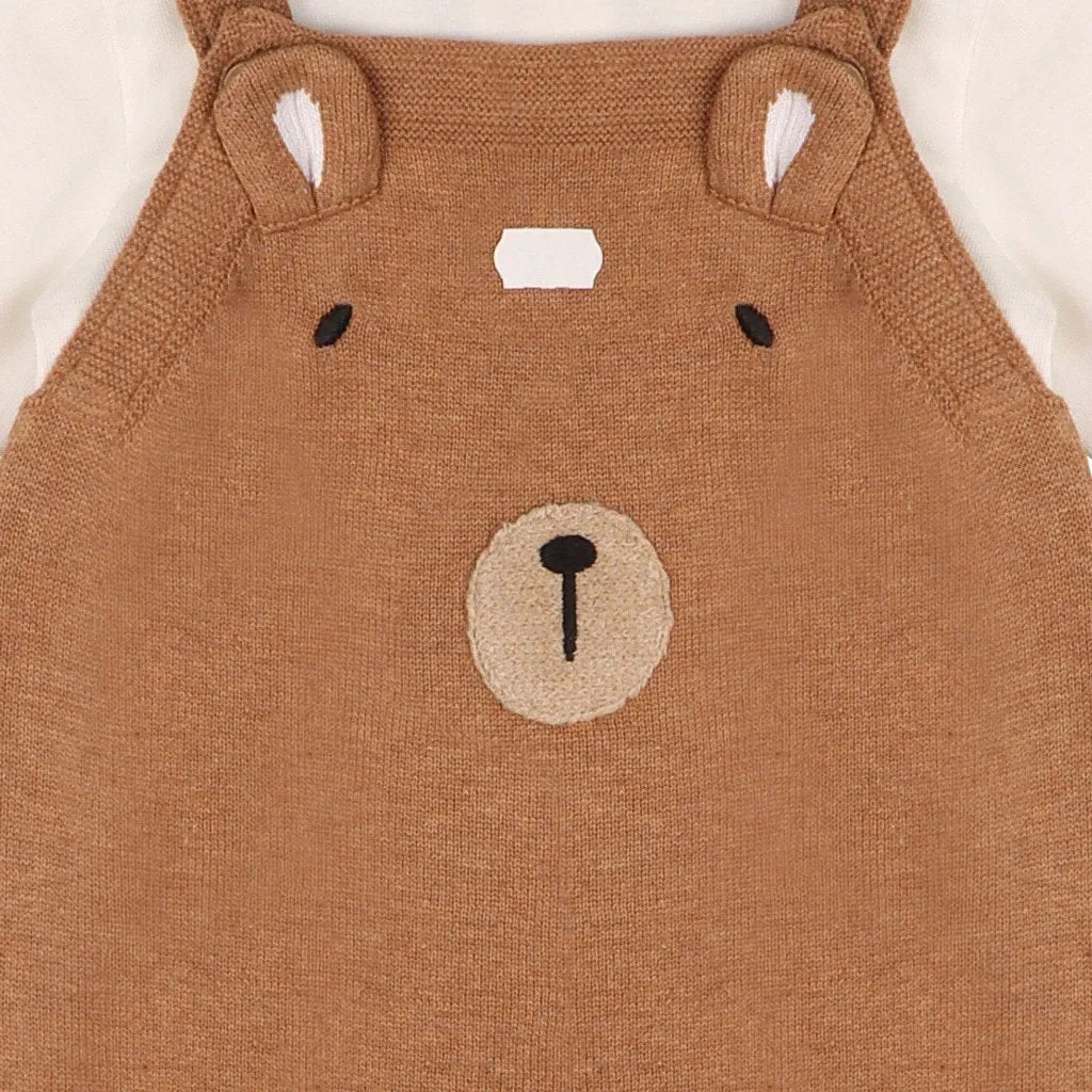 Bear Embroidered Knit Baby Overall & Bodysuit Set