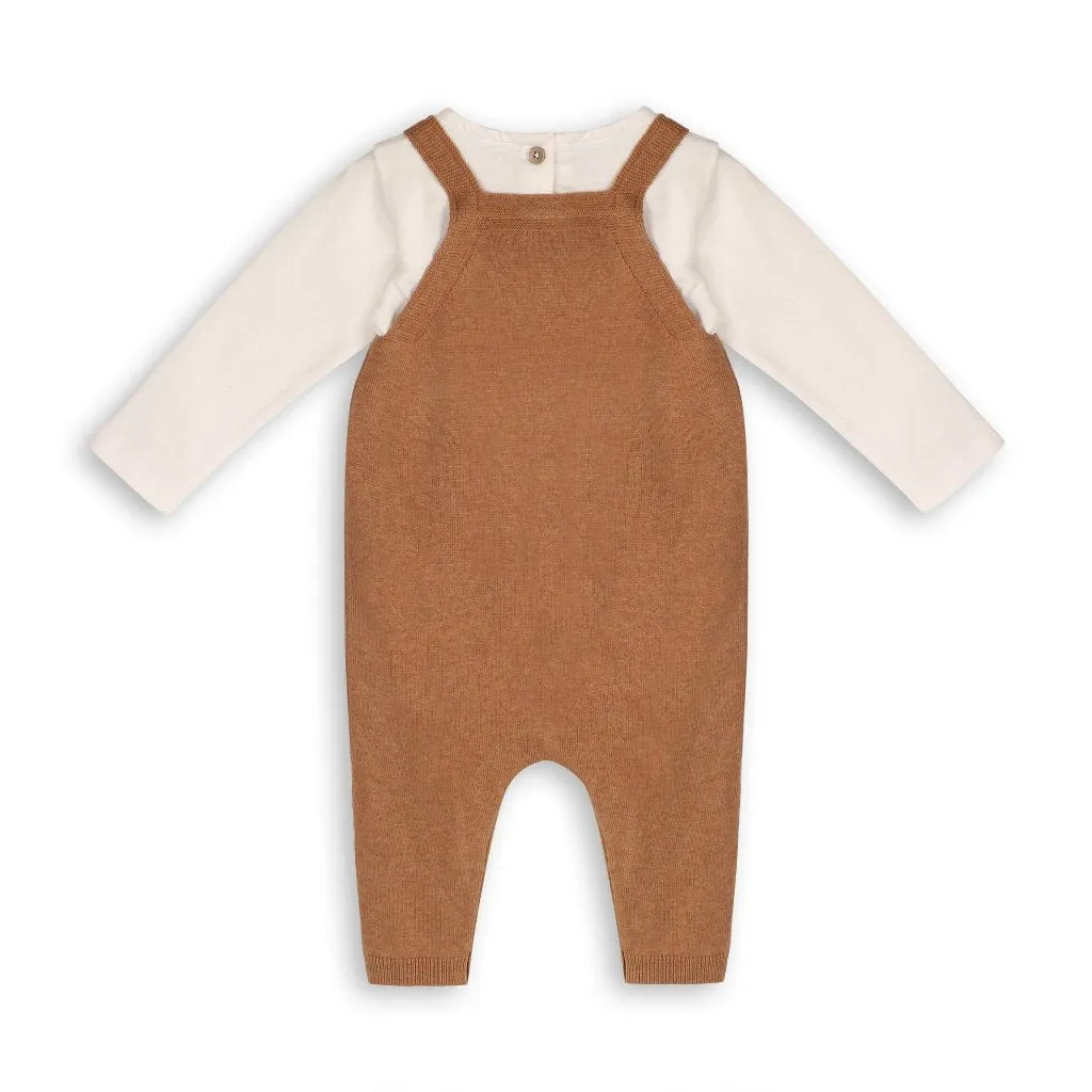 Bear Embroidered Knit Baby Overall & Bodysuit Set