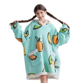 Bedsure Cute Printed Patterns Sherpa Blanket Hoodie Teal