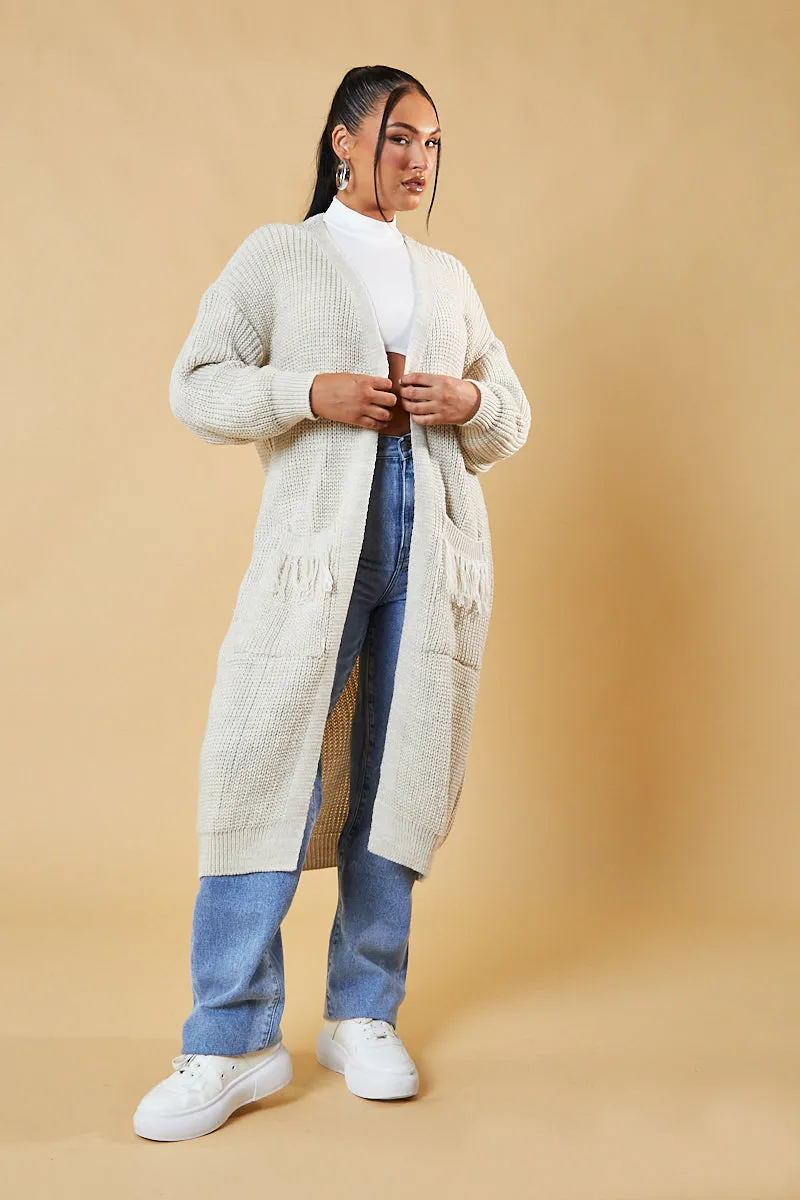 Beige Edge To Edge Longline Cardigan - Doris