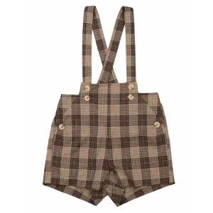 Belati  Beige Plaid Pleated Pocket Baby Overalls