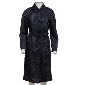 Belted Trench Coat Size 36 Navy Blue Nylon Jacket Formal Long Coat