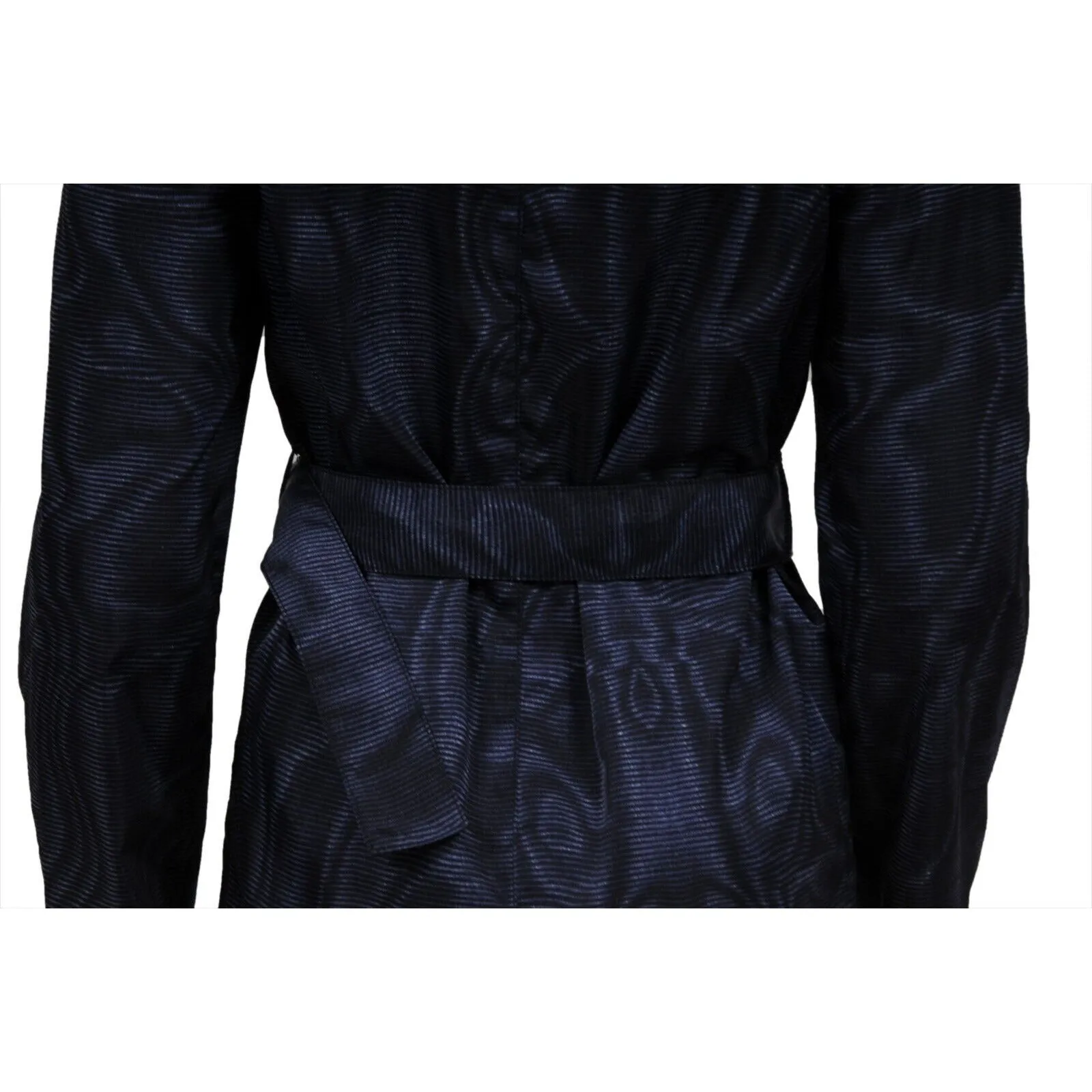 Belted Trench Coat Size 36 Navy Blue Nylon Jacket Formal Long Coat