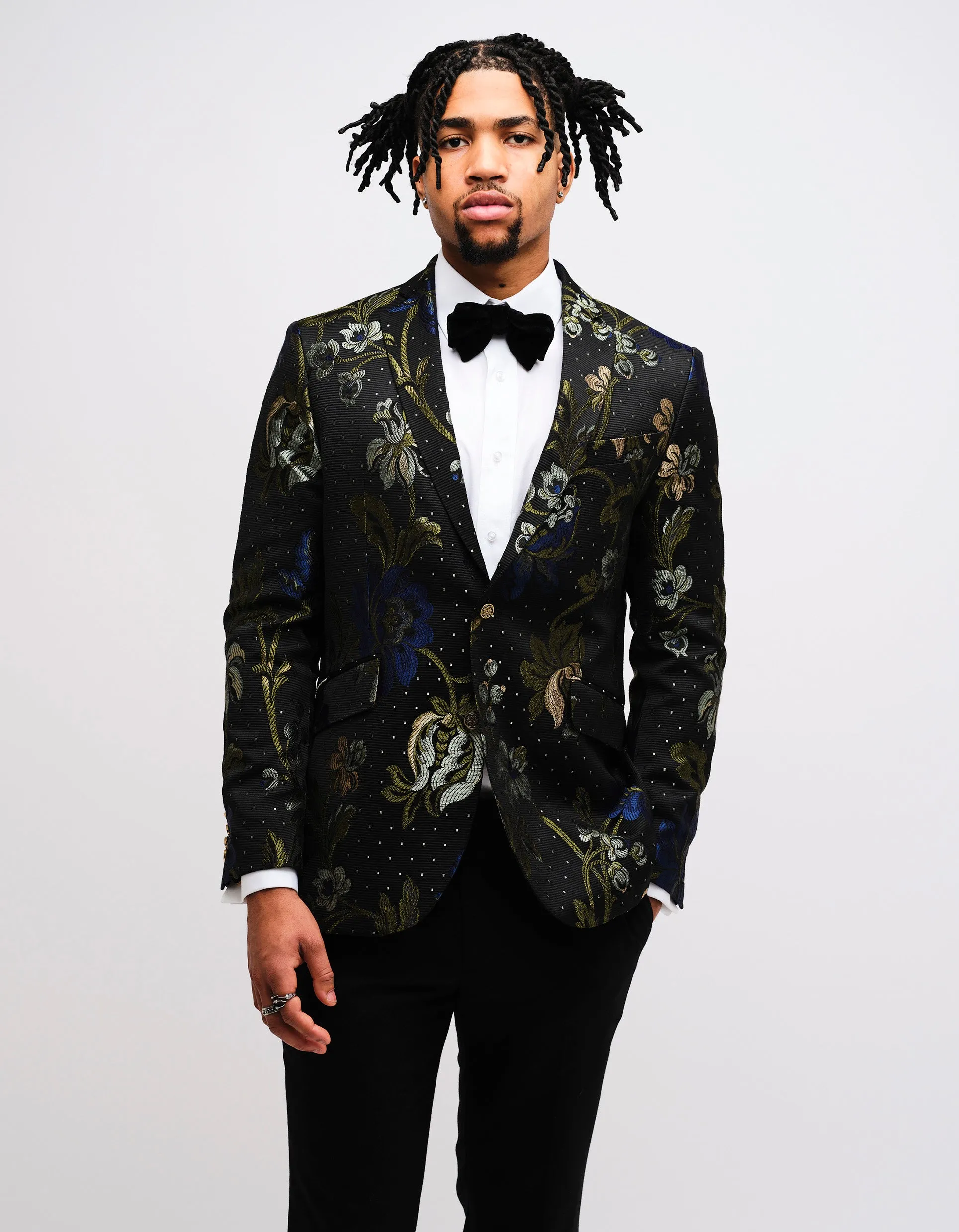 Black & Green Floral Jacquard Jacket GOLD COLLECTION