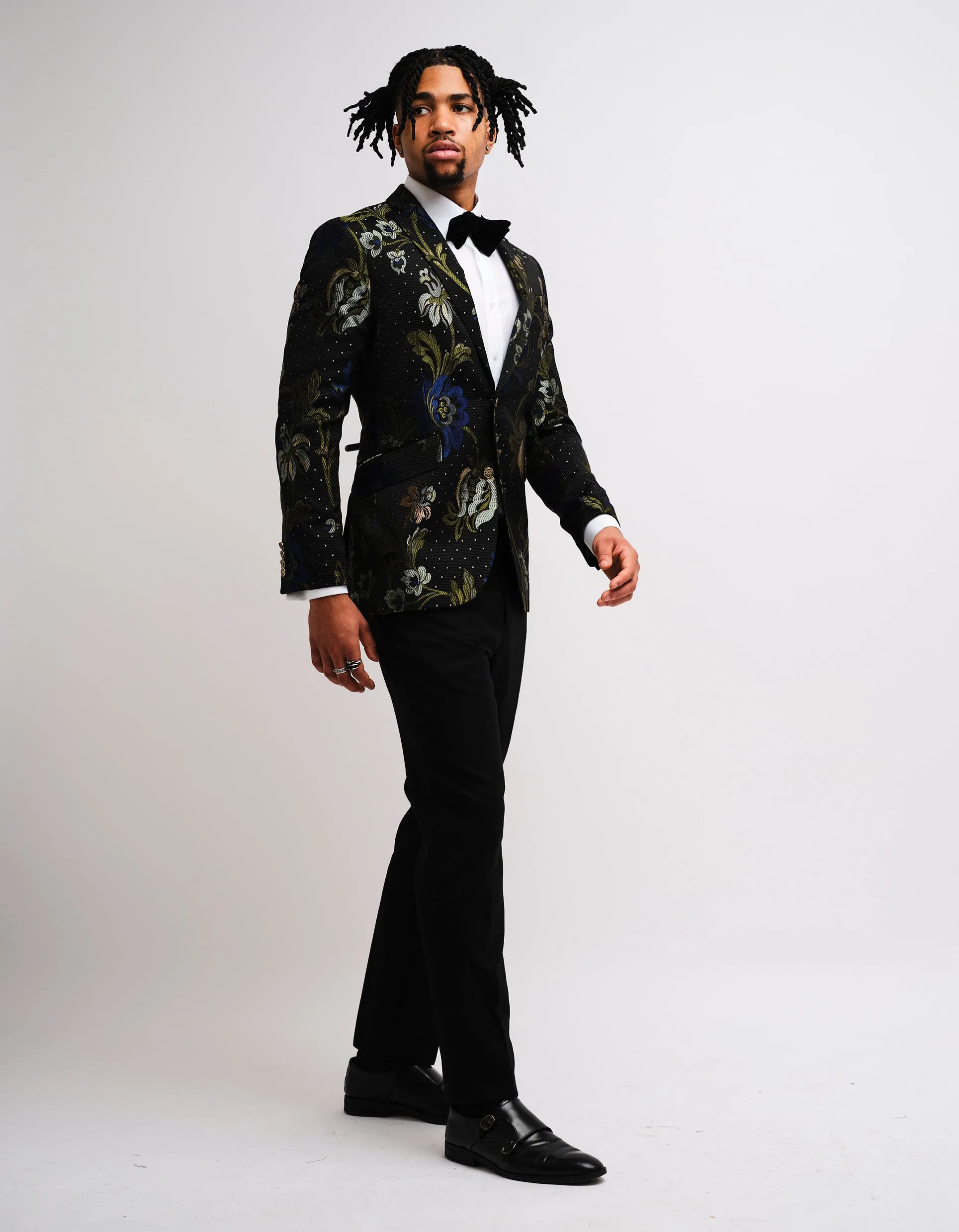 Black & Green Floral Jacquard Jacket GOLD COLLECTION