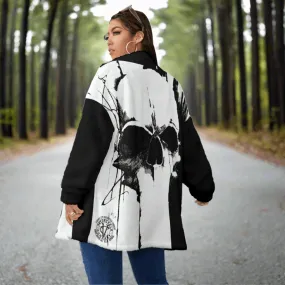 Black and White Skull - Oversize Fuzzy Fleece Zip Up (Plus Size)