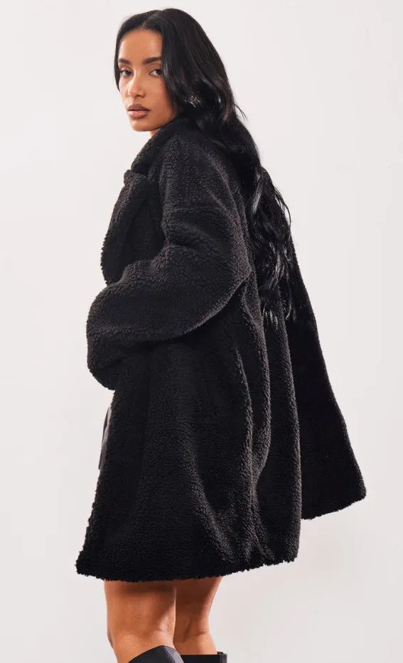 Black Borg Lapel Drop Arm Midi Coat