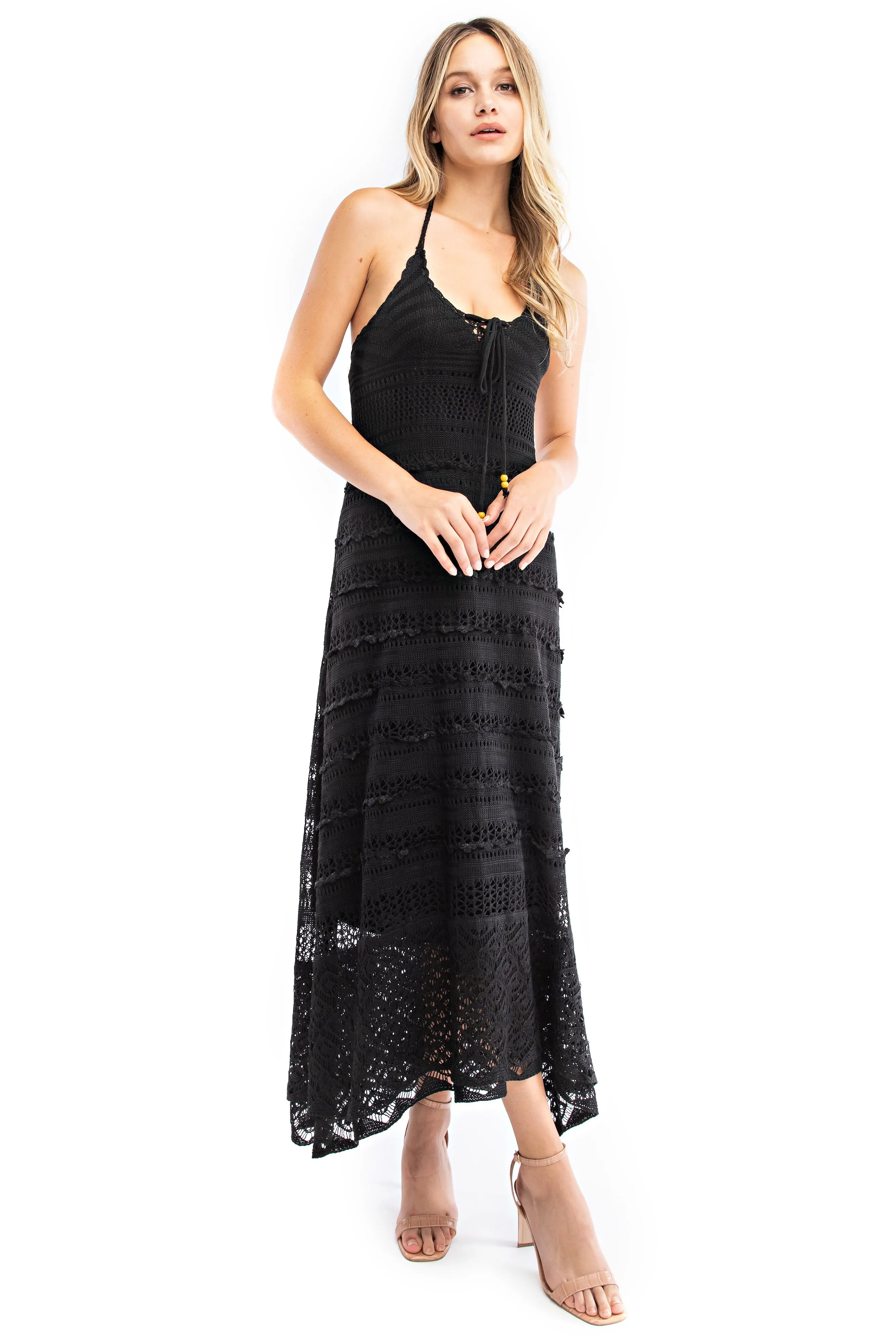 Black Crochet Knit Dress