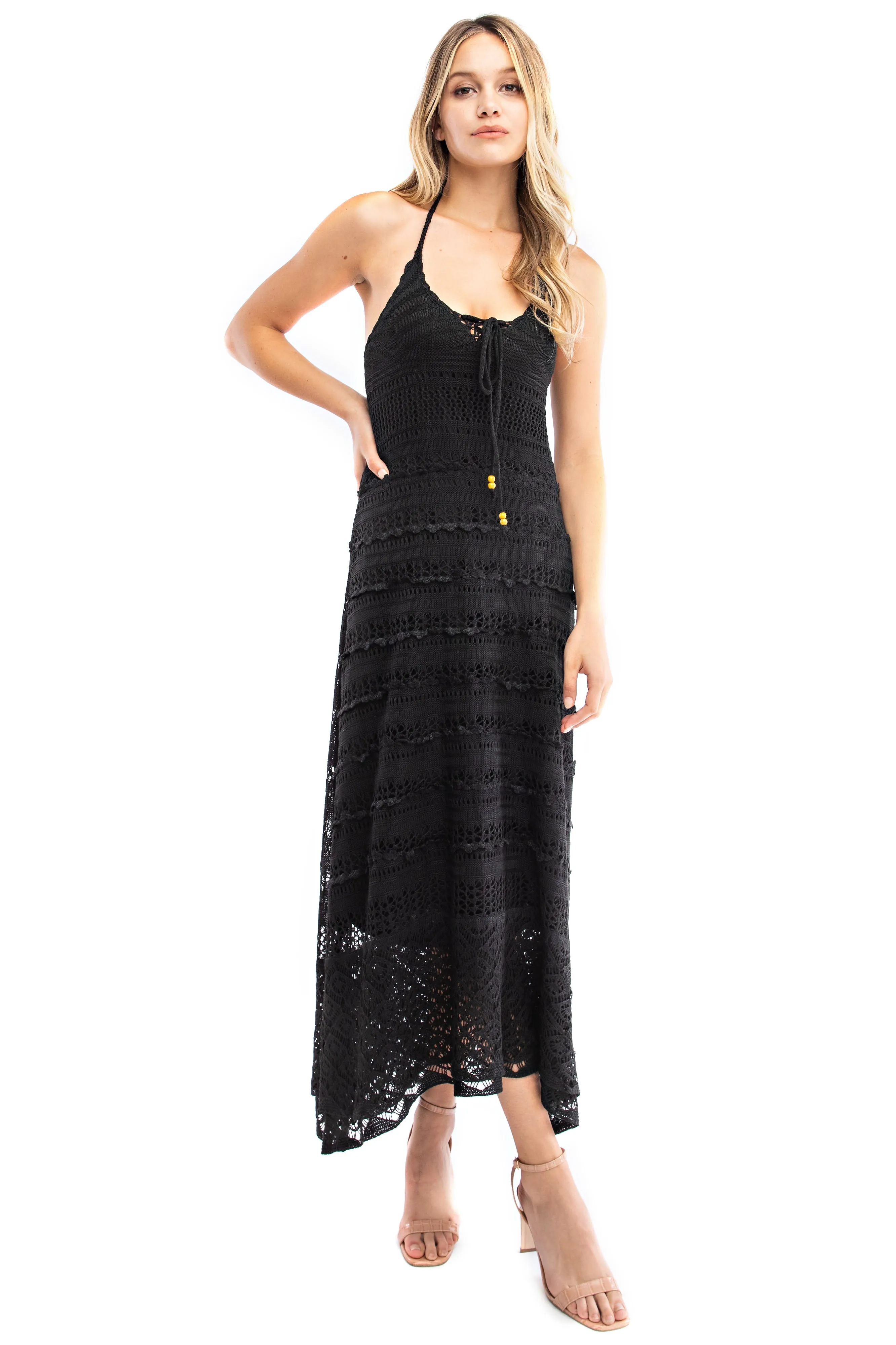 Black Crochet Knit Dress