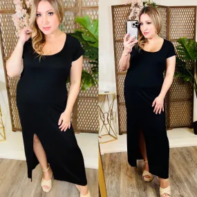 Black Front Slit Dress