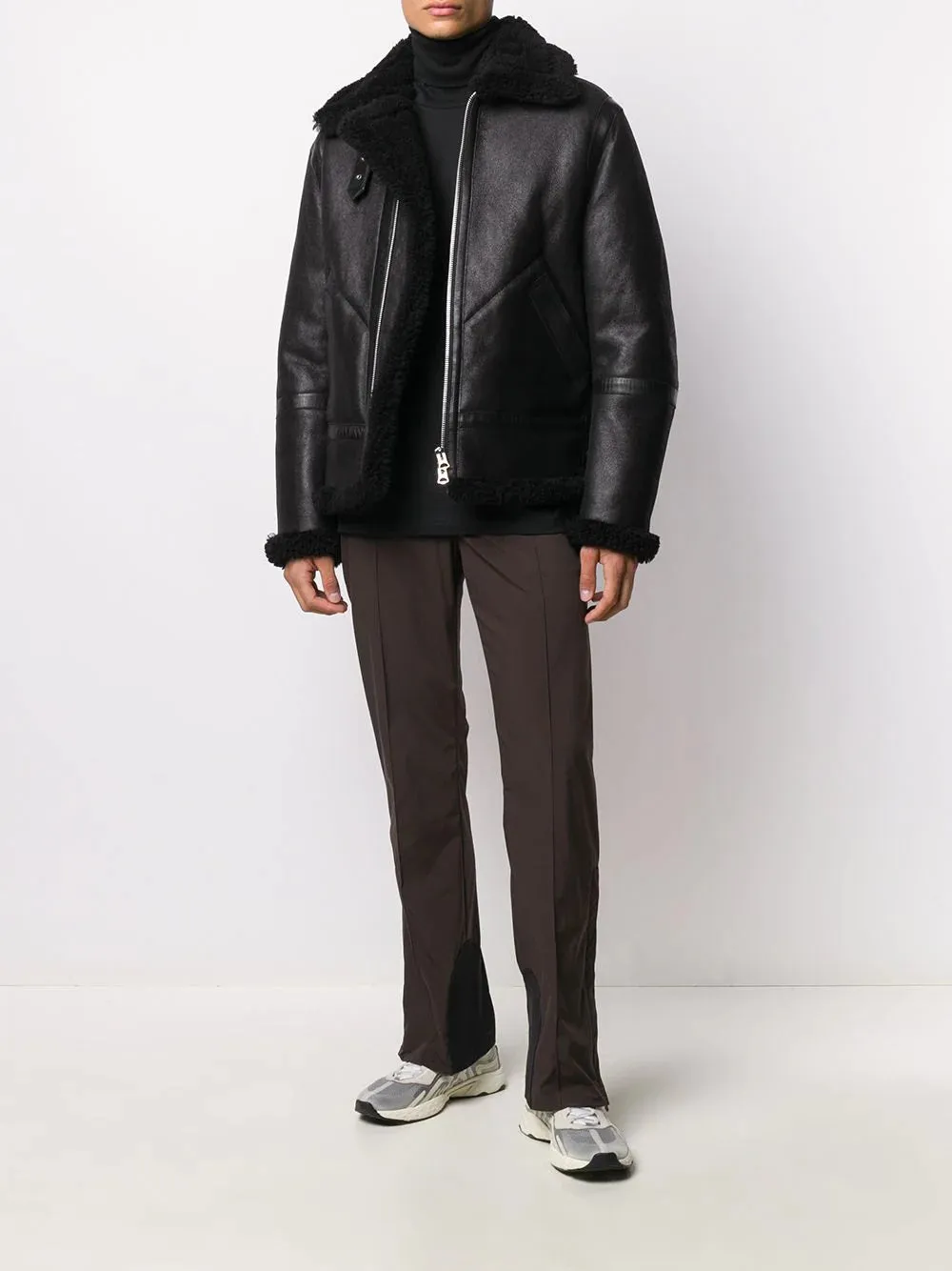 Black Shearling Leather Aviator Jacket