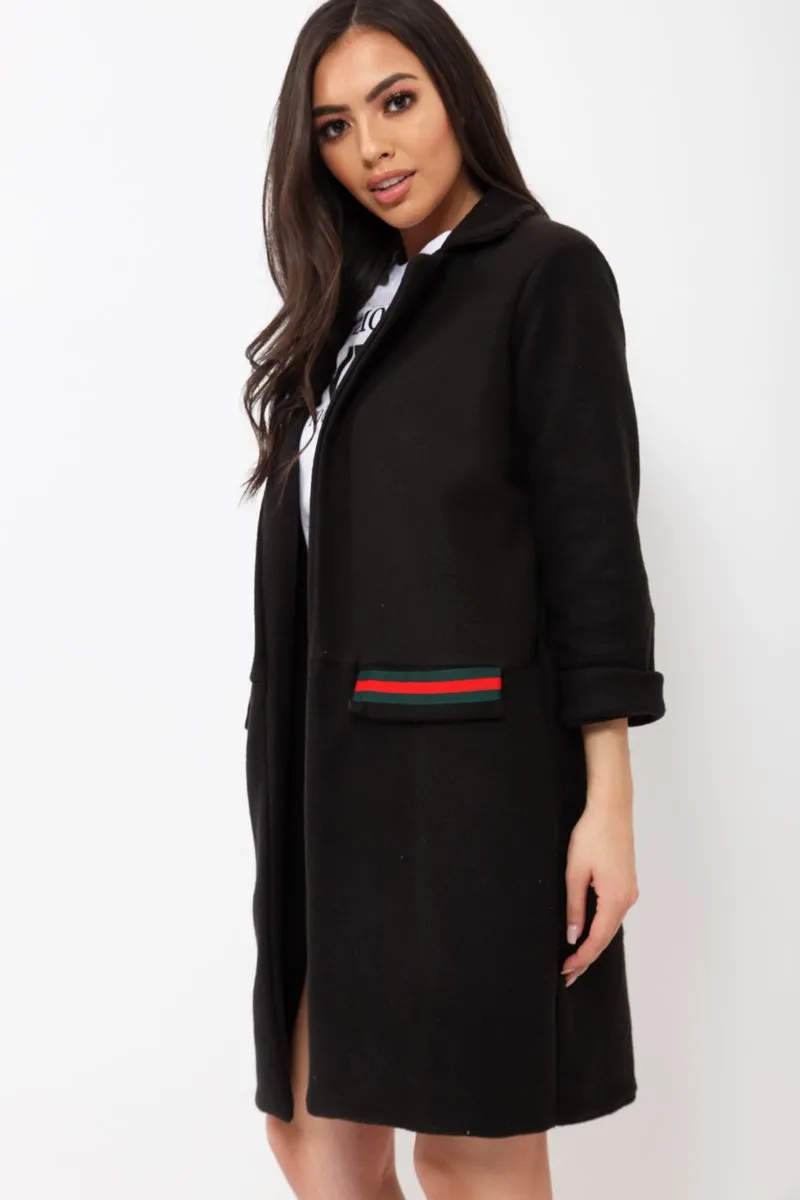 Black Soft Blazer Jacket with Stripe Pocket - Kacey