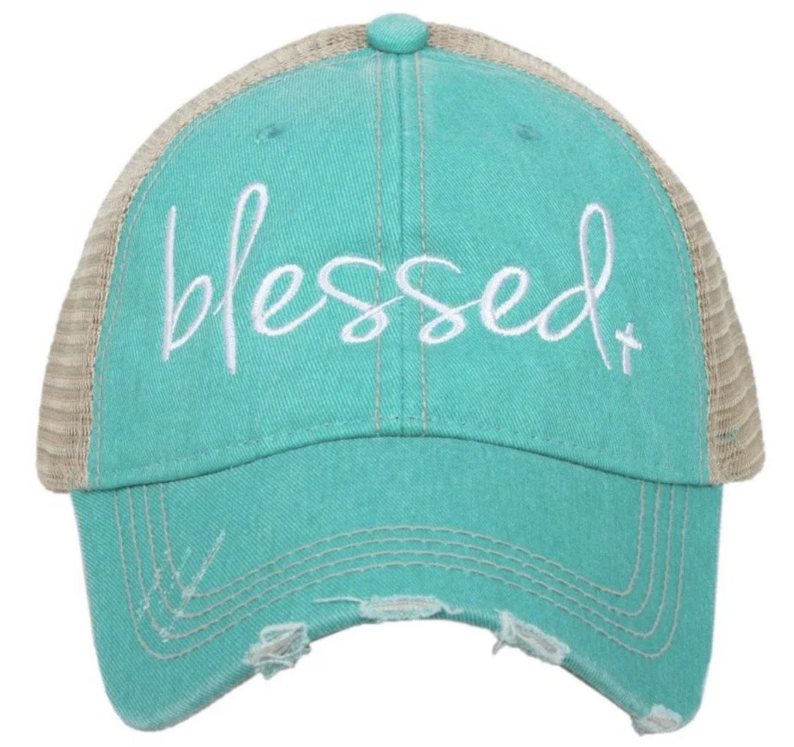 Blessed hats Blessed hot mess Simply blessed Crosses Embroidered distressed adjustable trucker caps