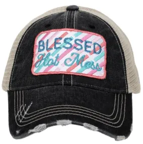 Blessed hats Blessed hot mess Simply blessed Crosses Embroidered distressed adjustable trucker caps