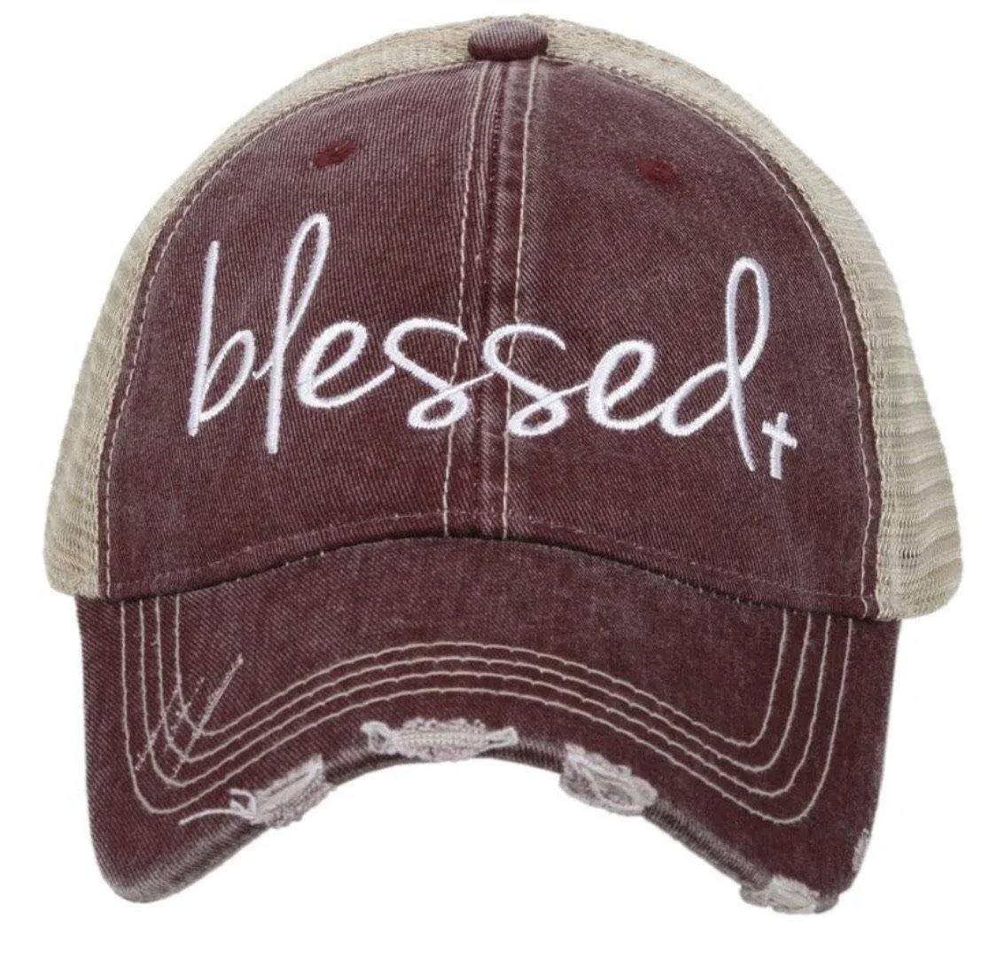 Blessed hats Blessed hot mess Simply blessed Crosses Embroidered distressed adjustable trucker caps