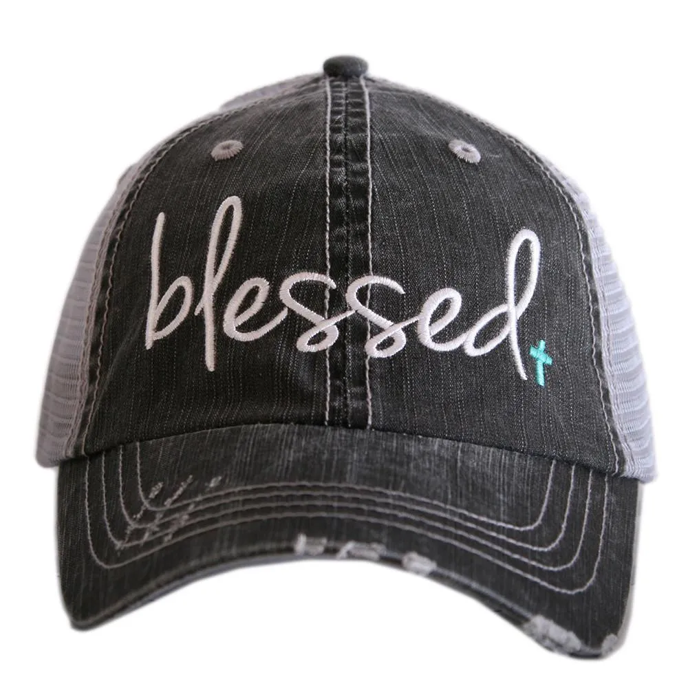 Blessed hats Blessed hot mess Simply blessed Crosses Embroidered distressed adjustable trucker caps