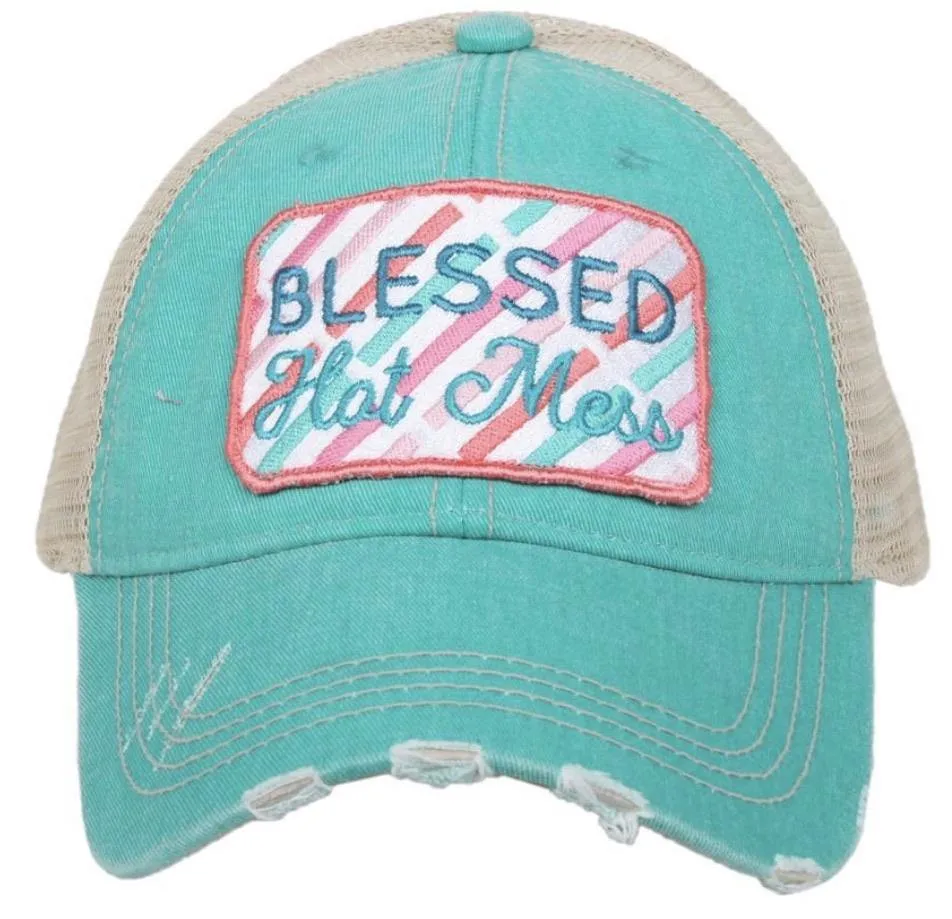 Blessed hats Blessed hot mess Simply blessed Crosses Embroidered distressed adjustable trucker caps