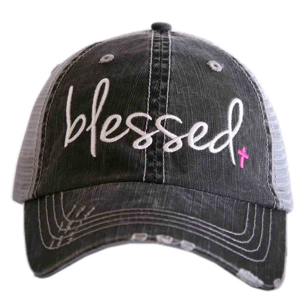 Blessed hats Blessed hot mess Simply blessed Crosses Embroidered distressed adjustable trucker caps