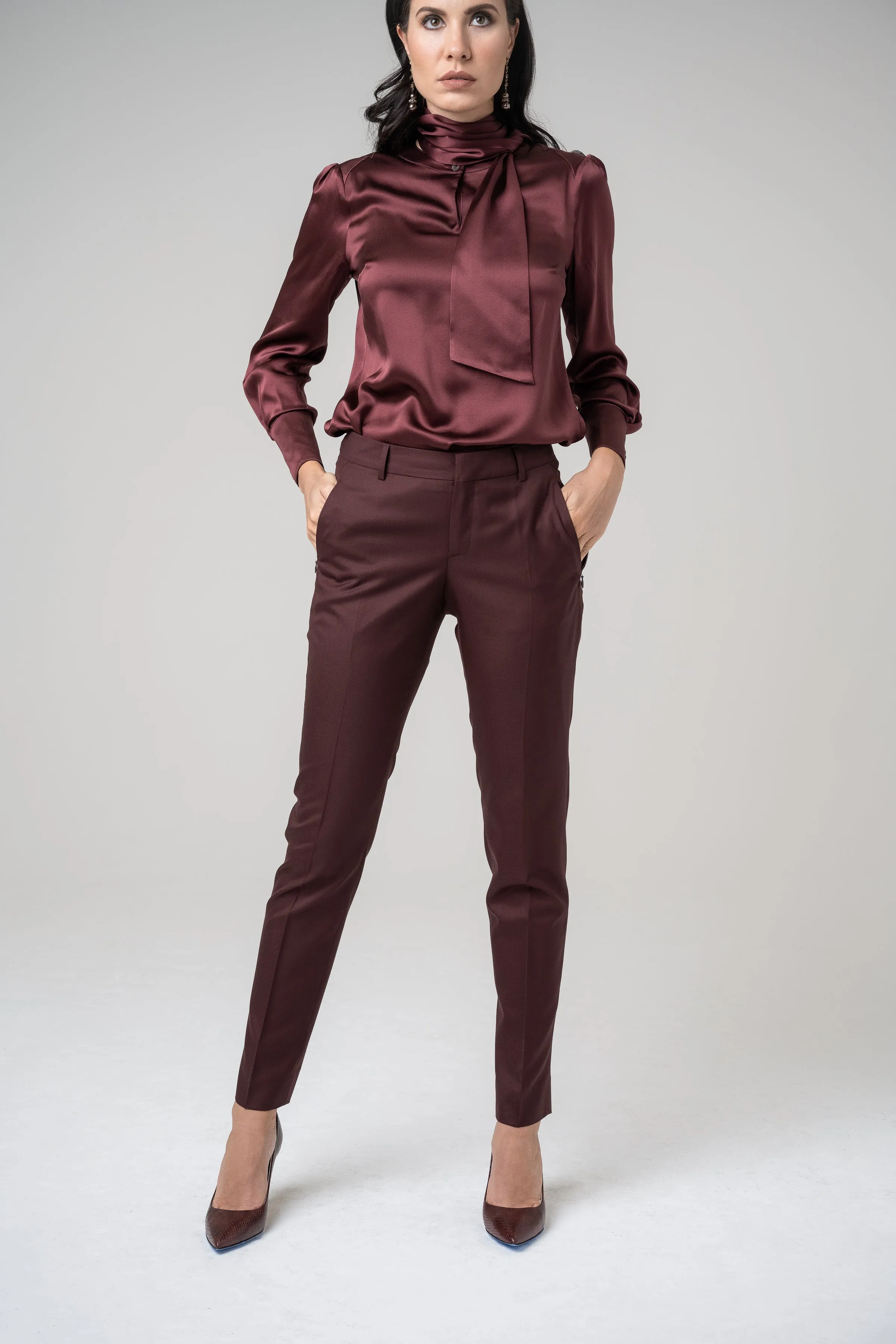 Blouse - Long Sleeve - Burgundy