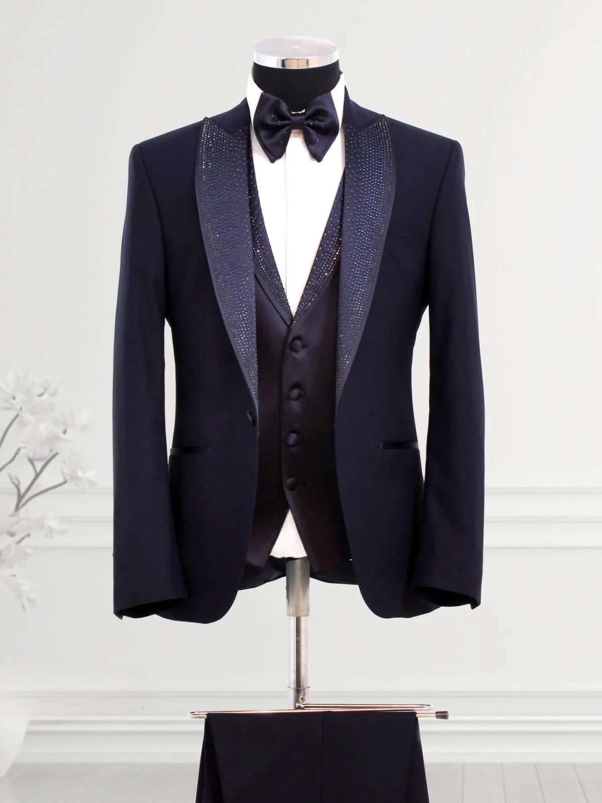 Blue Tuxedo with Strass Shawl Collar