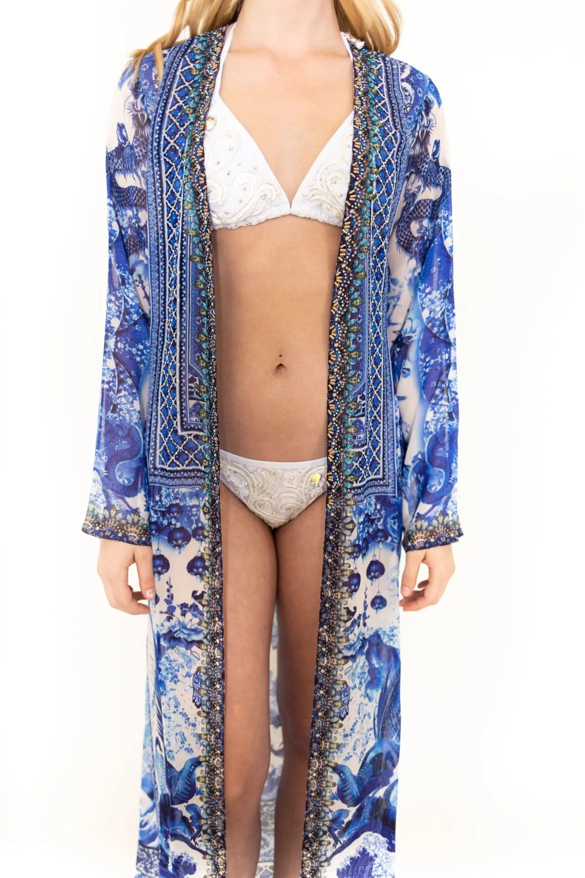 Blue/White Maxi Robe Duster