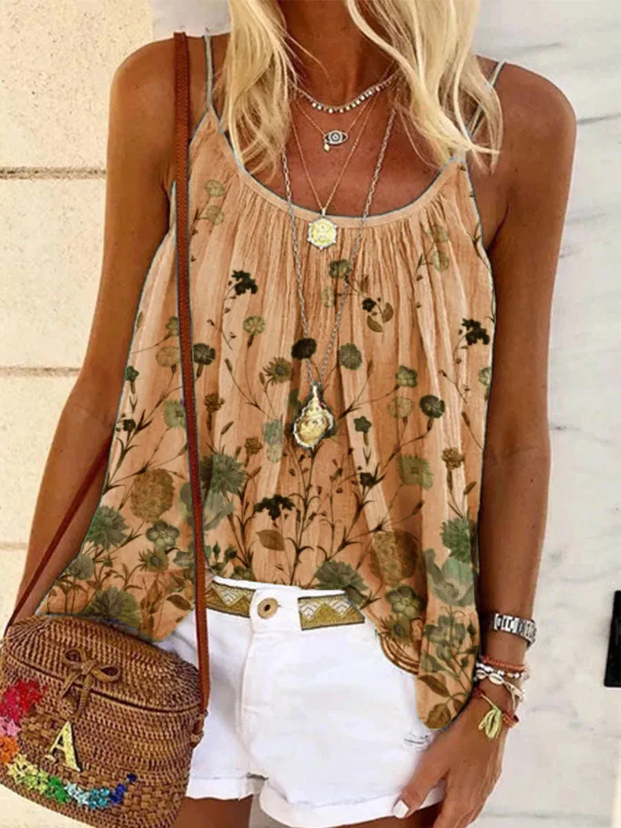 Bohemian Retro Romantic Idyllic Floral Camisole Top